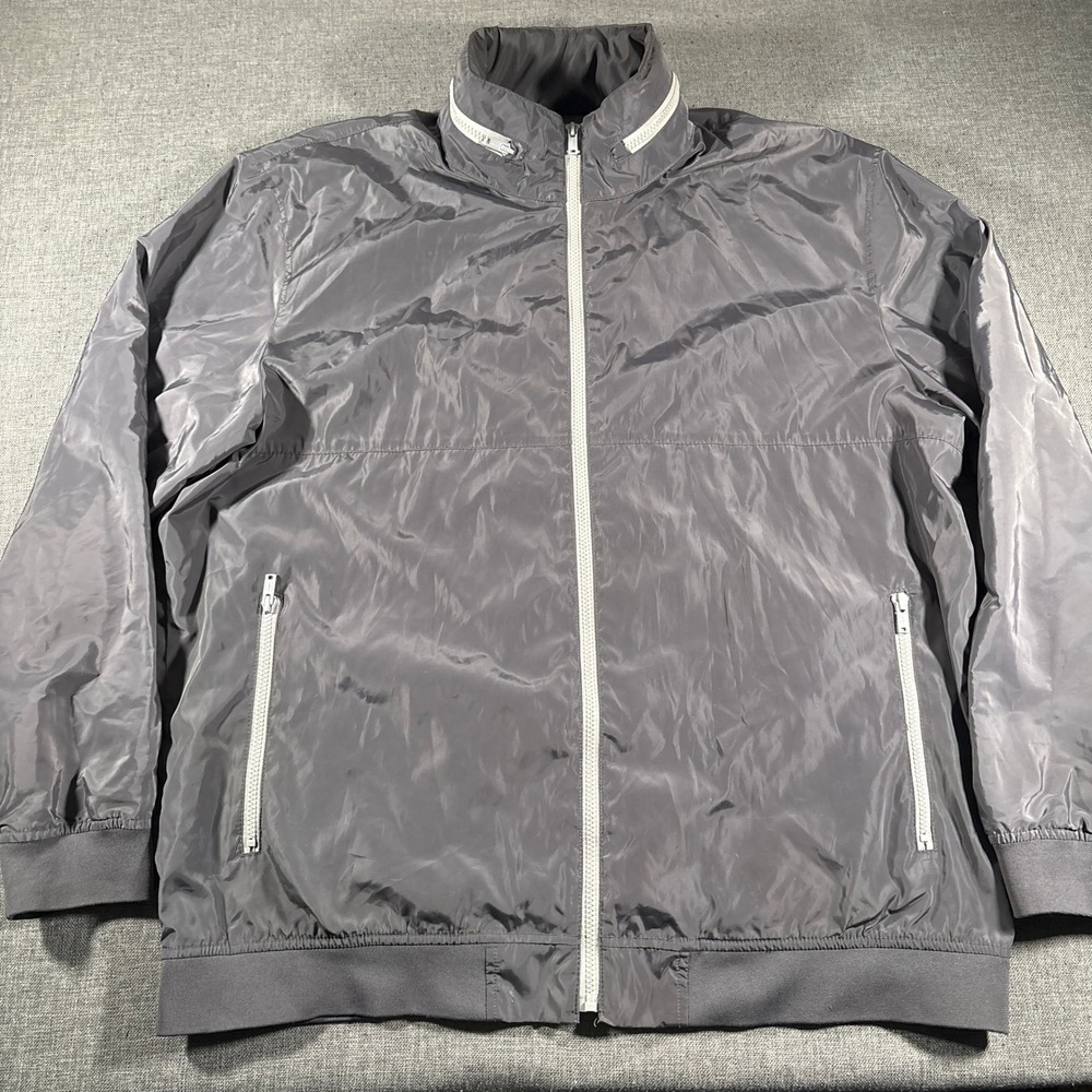 Gap Windbreaker Jacket Mens XXL Gray Full Zip Packable‎ Hood Mesh Lined